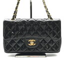 【中古】CHANEL シャネル ココマーク マトラッセ Wフラップ ターンロック パテント チェーン ショルダー バッグ ブラック m11034