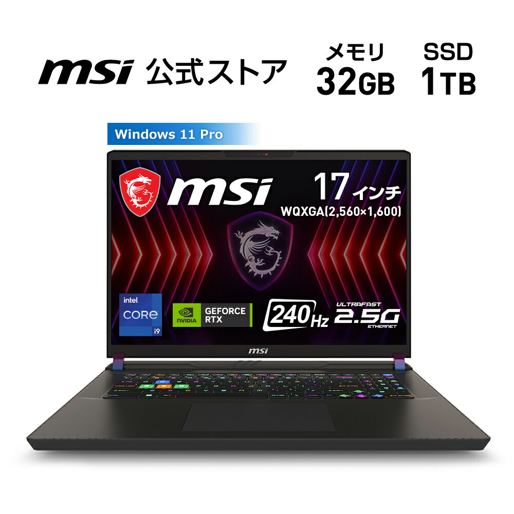 NVIDIA GeForce RTX 4090 Laptop GPU /Core i9 プロセッサー 14900HX/17インチ/240Hz/32GB/1TB（M.2 NVMe）/最大5時間（JEITA 3.0 動画再生時） 最大6時間（JEITA 3.0 アイドル時）/3.0kg/ゲーミング/Vector-17-HX-A14VIG-6103JP