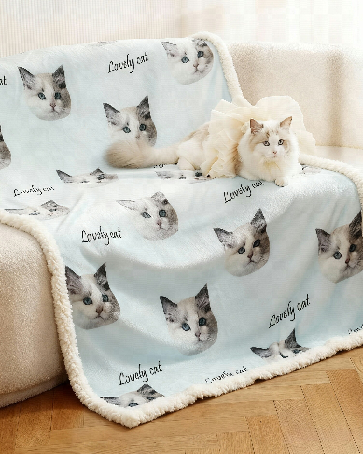 【送料無料】オリジナルブランケット 写真入り シープボア ペット 毛布 ボアブランケット ひざ掛け ブランケット かわいい柄 秋冬 オフィス 昼寝 厚手 2