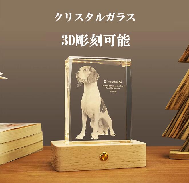 【送料無料】かわいい ペット供養 クリスタルガラス お位牌 記念碑 名入れ 遺影 写真入り 3D画像　供養 犬 猫 動物 メモリアル ペット 小さい ペットロス 四十九日
