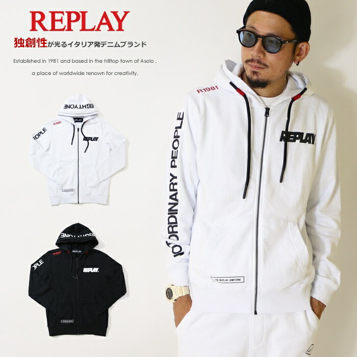 【セール 20％OFF】【REPLAY リプレイ】 パーカー スウェット 長袖 ジップアップ プリント アメカジ メンズ men 039 s 国内正規品 インポート ブランド 海外ブランド M6316-000-21842