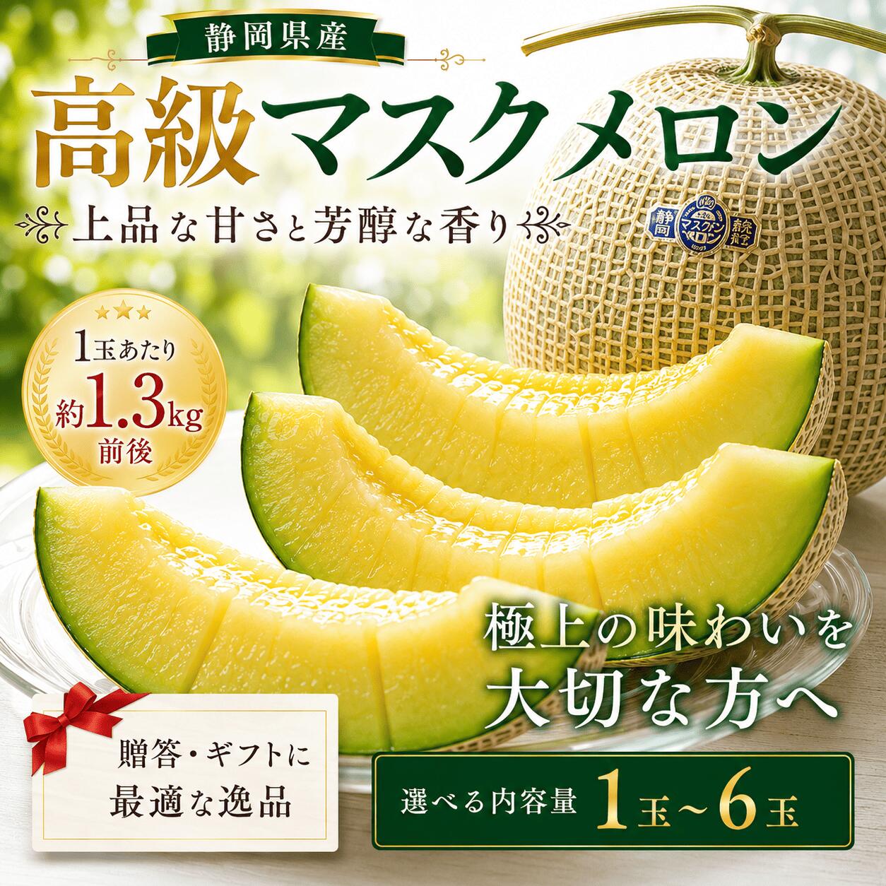 高級 マスクメロン クラウンメロン 1玉約1.3kg 静岡県産 選べるサイズ お歳暮 ギフ...