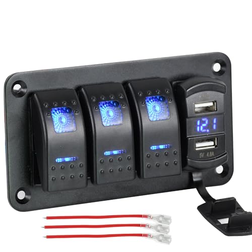 Rakuten - スイッチパネル 防水 LED電圧計付き USBソケット DC12-24V 船舶用品（3連）