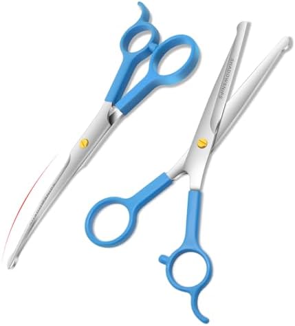 犬のグルーミングはさみセット、湾曲した犬のグルーミングハサミ、安全丸い先端とシャープなステンレス鋼、家庭やアマチュアのグルーミングに最適