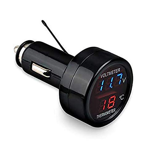 Rakuten - デジタル電圧計 温度計 LED シガーソケット 2in1 車載 12V/24V 車 車内 （レッド＋ブルー）