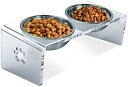 フードボウル付きスタンド 15度の角度つき 斜面タイプ 犬 猫 食器台 ボウルセット ステンレス (M)