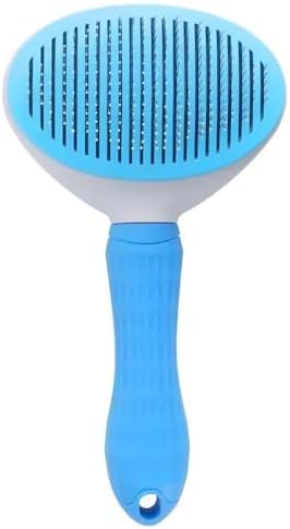 ペット用脱毛ブラシ犬猫共通マッサージ用針櫛滑り止めハンドル付き (青)