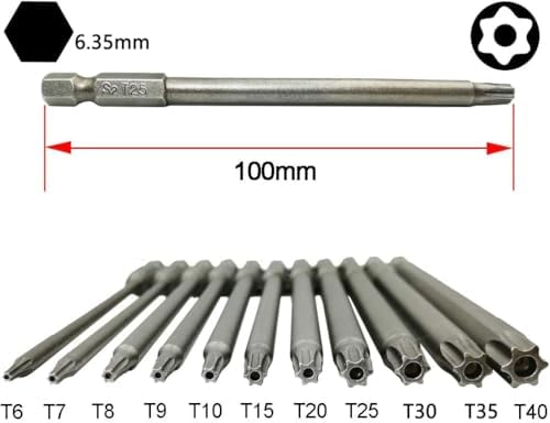 ドライバービット 11本 トルクス星ネジ用ビット ねじ締めドリル用 六角軸6.35mm S2鋼100mm 6-T40 磁気