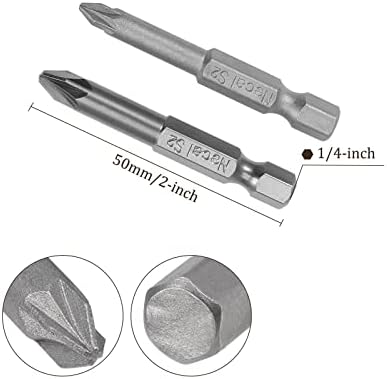 PZスキュードライバービットセット S2鋼製 空圧または動力工具用 50mm x H6.35mm x PZ1 PZ2 PZ3六角シャンク 磁気