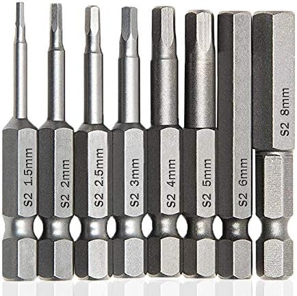 8ピース ドライバービット 6.35mm 精密ドライバーセット 1.5mm~8mm ドリルビットセット 磁気スクリュー..