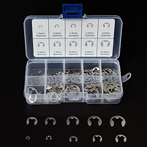 直径 1.5mm 2.0mm 3.0mm 4.0mm 5.0mm 6.0mm 7.0mm 8.0mm 9.0mm 10.0mm 304ステンレス製 E型スナップリングセット