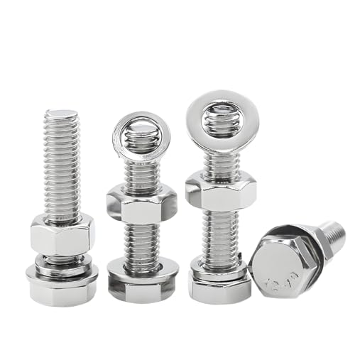 Rakuten - M6 ステンレス鋼 六角ねじボルト ナット フラット ロックワッシャーキット 完全ねじ込み (M6x65mm 10セット)