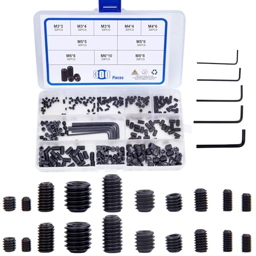 内側六角ボルトセット 300個入 M 3、M 4、M 5、M 6、M 8 6点の六角レンチ付き 貯蔵箱ピンセット付き