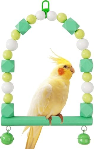 バードトイ鳥おもちゃ オウム スイング ベル付き 吊下げタイプ玩具 鳥グッズ 鳥の遊び場 噛む (グリーン)