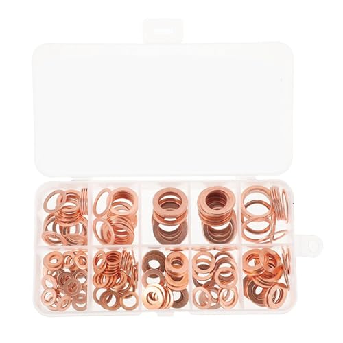 Rakuten - 銅ワッシャー 9種類 200pcs ガスケットリング シールリング スプリングワッシャー 耐食性 耐久性 耐熱 機械修理補修ツール