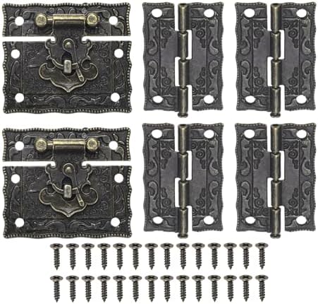 2個入り折りたたみバットミニヒンジ 2"（51mm） ラッチフックとネジ付き 木製/宝石ボックス/キャビネット用