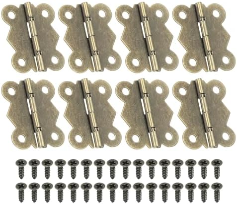 小さな宝石ボックスヒンジ 1-1/4" 8個入り 180度ミニバタフライヒンジ 宝石ボックス用金具 32本 ネジ付..
