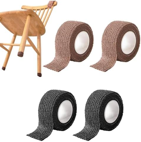 椅子脚カバー 4本セット 高弾性不織布素材 ロール仕様 傷防止 足滑り止 自由調整可能 幅2.5cm×長さ4m (ブラック+ブラウン)