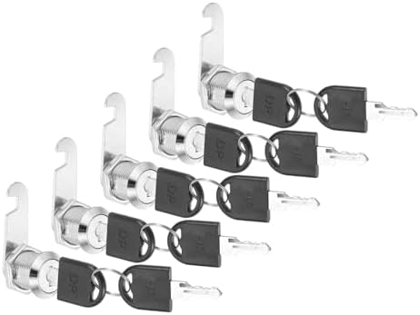 引き出しロック 鍵付き 5個セット 13/16"（20mm） 同じ鍵がかかる亜鉛合金セキュリティロックシリンダーカム ドア 戸棚 家庭用郵便受け オフィス用 シルバー