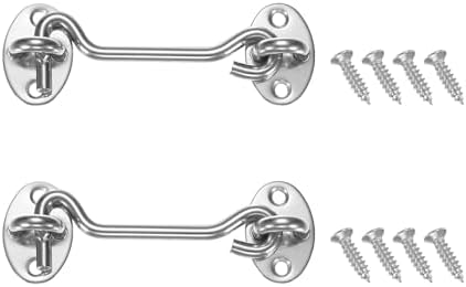 2個入りフックアイラッチ 4"ステンレススチールゲートラッチ ゲートロックフックアイラッチ ゲート/シャッター/窓/キャビネット/バスルーム用 シルバー