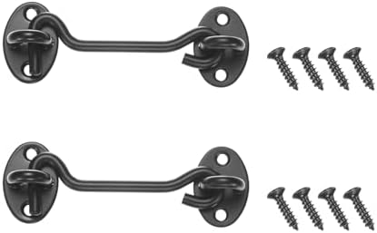 2個入りフックアイラッチ 4"ステンレススチールゲートラッチ バーンドアロックフックアンド アイゲートラッチ ゲート/シャッター/窓/キャビネット/バスルーム用 ブラック