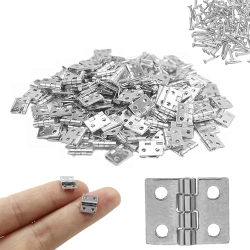 Rakuten - ミニ蝶番 8*10mm 50個セット ネジ付き 4穴 木箱用のヒンジ 銀色