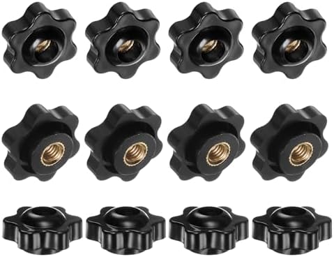 12個パック 6スターノブ 1/4インチ-20 メスネジ 0.98インチ(25mm) 六角ヘッド スルーホールクランプグ..