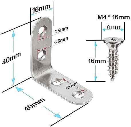 L字金具 アングルブラケット ステンレス製 40*40*16mm 補強金具 98個ネジ付