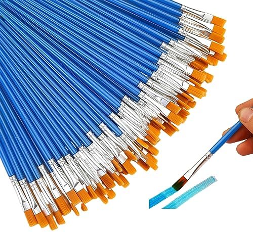 フラットブラシ 100本セット 16.7cm 水彩筆 DIY プラモデル 塗装 油絵 水彩画 面相筆 フィギュア 絵の具 筆