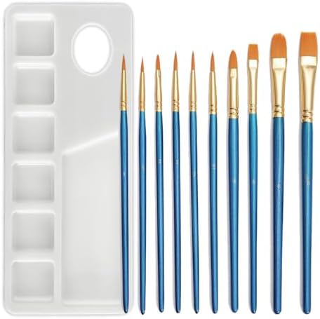 Rakuten - 水彩画筆 10本セット 面相筆パレット付き アクリル絵の具筆 筆塗り用ブラシ 筆塗りパレット