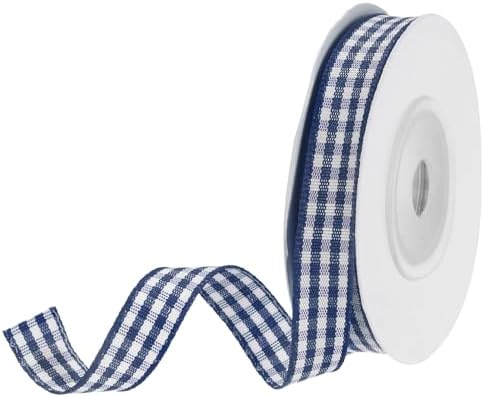 Rakuten - 3/8インチ 10ヤード ギンガムチェックリボン ギフト包装用 クラフト DIY用 ダークブルー