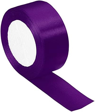 Rakuten - 幅38mm 22m サテンリボン 両面ソリッドクラフトロール パーティー DIY ラッピング 装飾用 パープル
