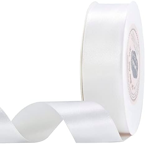 ホワイト ダブルサテン リボン 両面使用 ポリエステル 25mm X 25m クラフト手工芸 ギフト包装 パーティーデコレーション