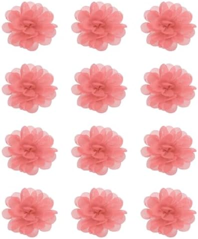 シフォン フラワー 12個 2インチ 手芸 用 布 フラワー アプリケ 装飾 DIY クラフト 衣装 ヘッドバンド ウェディング パーティー 飾り ライトレッド