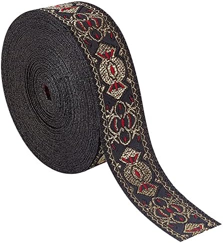 10m ヴィンテージ ジャカードリボン 25mm 黒 ジャカード刺繍リボン エスニックスタイル アンティーク刺繍 織り装飾 クラフト用品