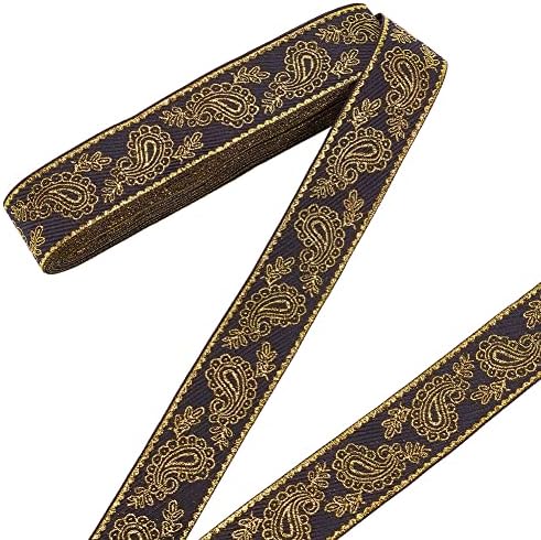 リボン 手芸用 ブレード 刺繍リボン カーテン 飾り 刺繍入り 織りリボン エスニックレース DIY衣類アクセサリー装飾 長さ10m 幅3cm 黒と金