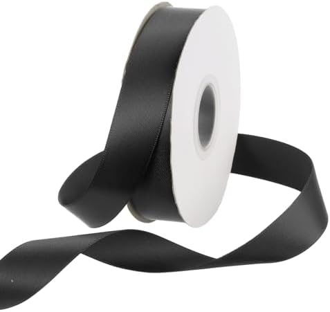 サテンリボン 25ヤード 厚手 両面グログラン シルクリボン 0.8インチ(2cm) 黒
