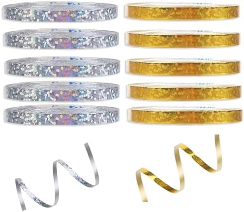 Ribbon - カーリングリボン バルーンリボン 装飾用プレゼント 100m DIY用 手芸 雑貨 工芸品 飾り付け 誕生日 (金色+銀色 10PCS)
