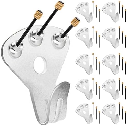 壁掛けフック 10点セット 耐荷重約34kg 強力 釘付き インテリア用 フック (シルバー)