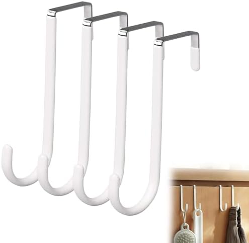 ドアフック 4個セット 小物掛け 省スペース 耐荷重強化 取付け簡単 静音 滑り止め 傷つかない 用（ホワイト）