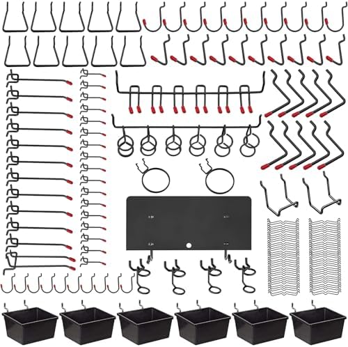 156個 有効ボードフック セット ブラック 厚さ1-6mm 穴ピッチ25mm 吊り下げラック スチール製 取り付け簡単