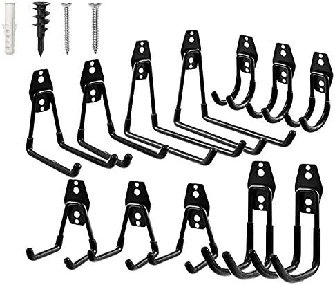 ガレージ フック 12 パック 壁掛け オーガナイザー 道具収納 (黒)