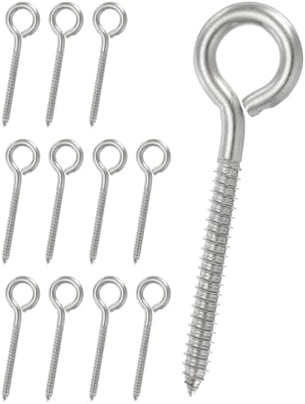 アイスクリュー M5x65 mm 12個 ステンレススチール フック セルフタッピングアイボルト 木材固定ケーブルワイヤー 屋内および屋外用 シルバー