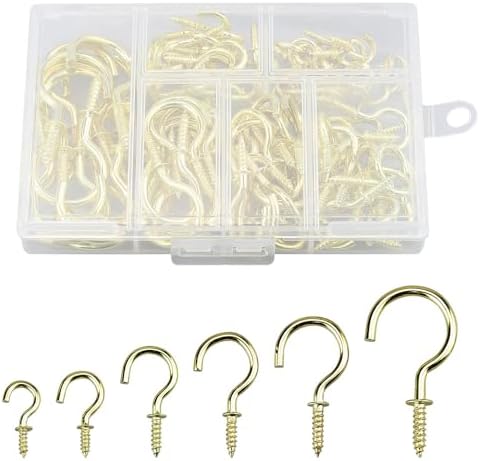 スクリューフック ねじ付き 天井用吊り 6サイズ 110個入り 収納ケース付き 壁 植物 台所 吊り下げ用