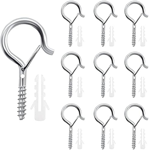 ネジフック 10pcs 全長55mm 炭素鋼製 安全バックルデザイン ねじ込み式ハンガー プラスチック拡張パイプ付き 室内室外兼用