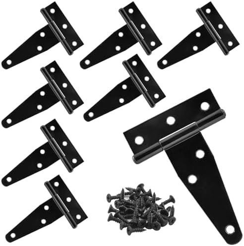 Rakuten - 3インチ(75mm) 納屋扉ヒンジ 8個入り ブラック 6穴 Tヒンジ 270°開き角 屋外耐候 ネジ付き