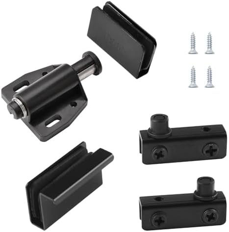 ガラスドア ヒンジ セット マグネットキャッチ クランプ 3-6mm フリースイング用 (ブラック)