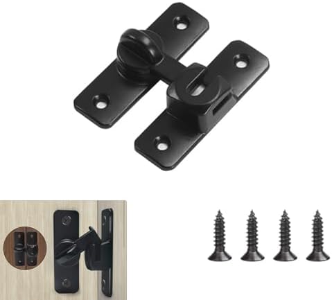 ドアロック 引き戸 ロック 90度 180度 後付け 室内ドア 鍵 スライドドア 亜鉛合金 防錆 耐久性 防犯 (ブラック)