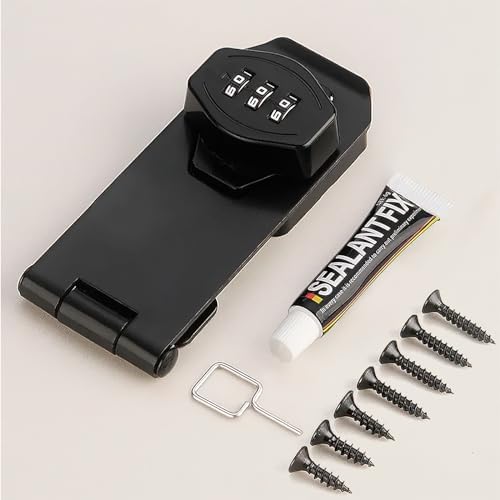 ダイヤル 南京錠 3桁式 ドアロック 取り付け方法 ネジ 免釘接着剤 防錆 耐久性 (ブラック)