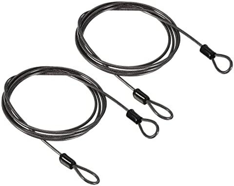 樂天商城 - セキュリティ ワイヤー 2本 1.5m×2.5mm ダブルループ付き ステンレス ビニール被覆 黒